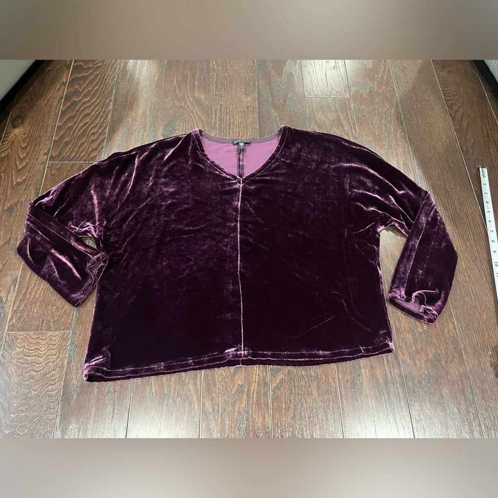 Eileen Fisher Silk Blend Velvet V-Neck Dolman Sleeve Top Women Size Small Party - Picture 2 of 11